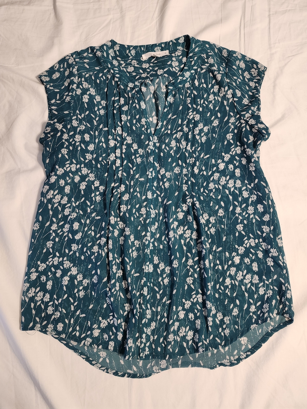 Teal Floral Short-Sleeve Blouse for Women